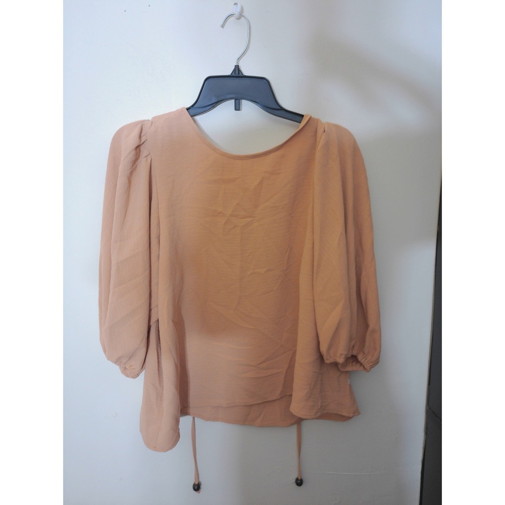 Wymann Blusa Dani Top Women 3 Peach Balloon Sleeve Tie Back Contemporary Blouse